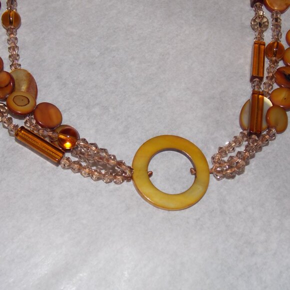 🔥2 for $10🔥  3 Strand Beaded Amber Gold & Natural Colors Necklace - Picture 2 of 4